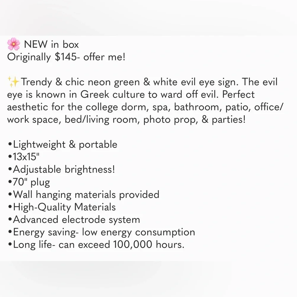 Neon Green Evil Eye Greek Culture LED Light Party Home Bright Hanging Wall Decor
